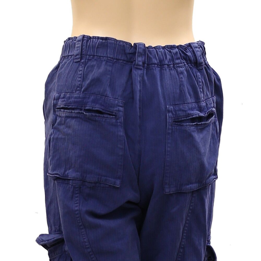 Free People Cargo Trousers Pants Low-Rise Denim Solid Smocked Cotton M 287663 - Picture 4 of 4